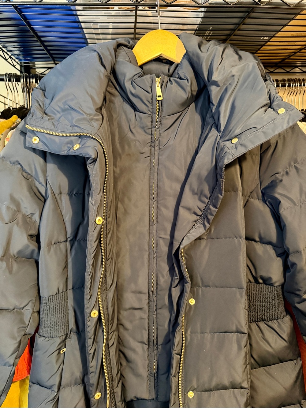 Cole Haan Slate Blue Quilted Long Puffer Coat with Hood - Picture 8 of 13